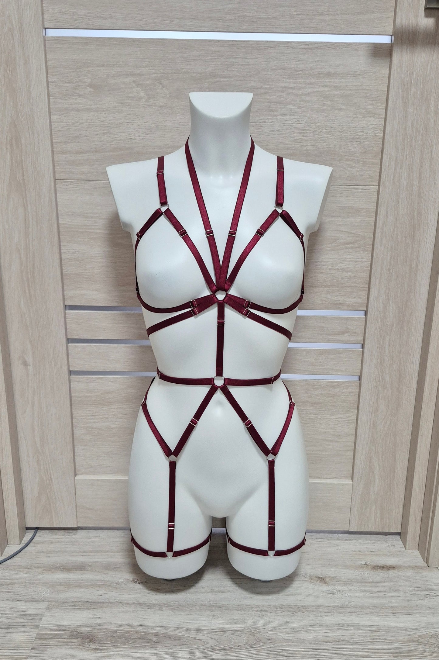 Mira - burgundy full body harness lingerie