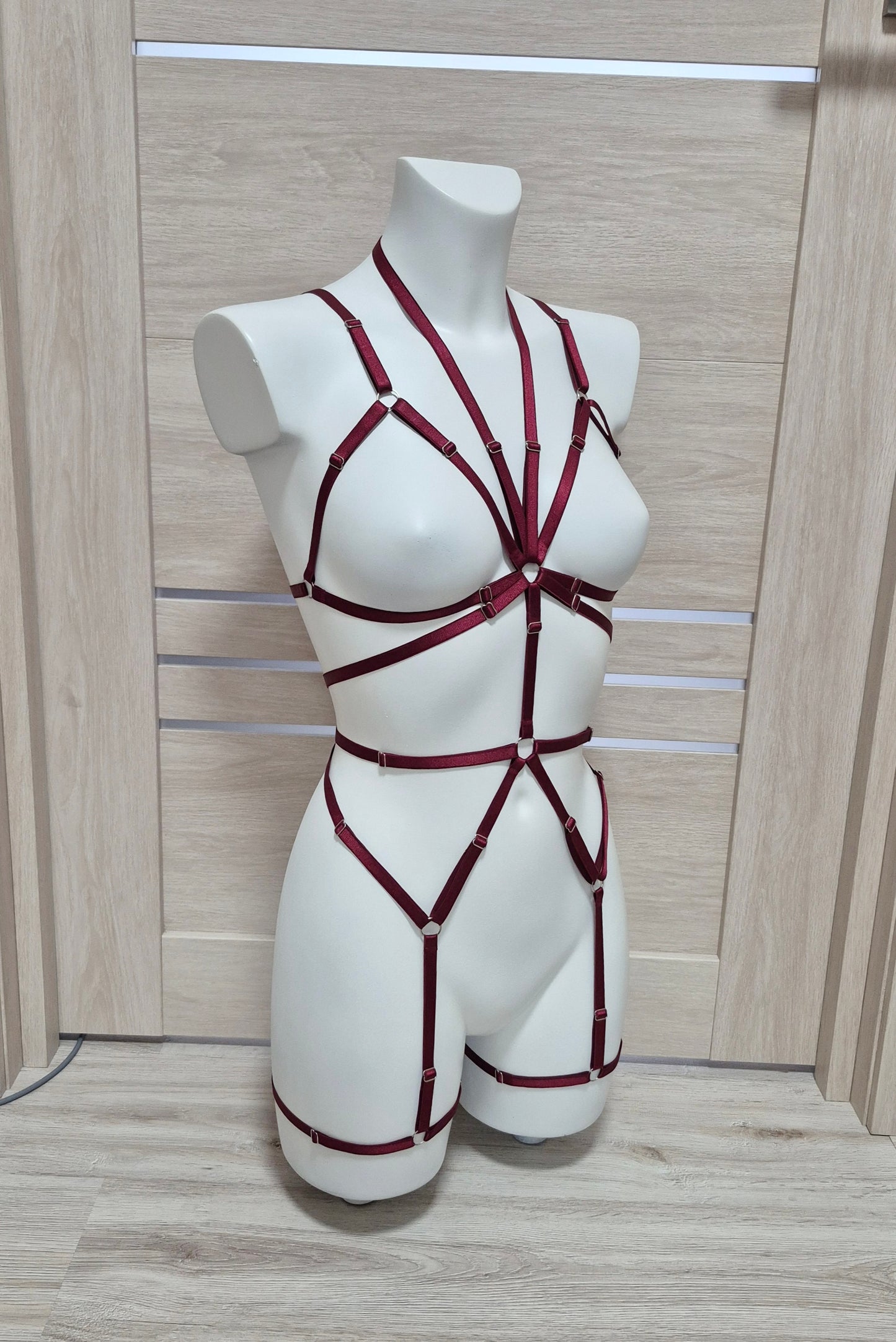 Mira - burgundy full body harness lingerie