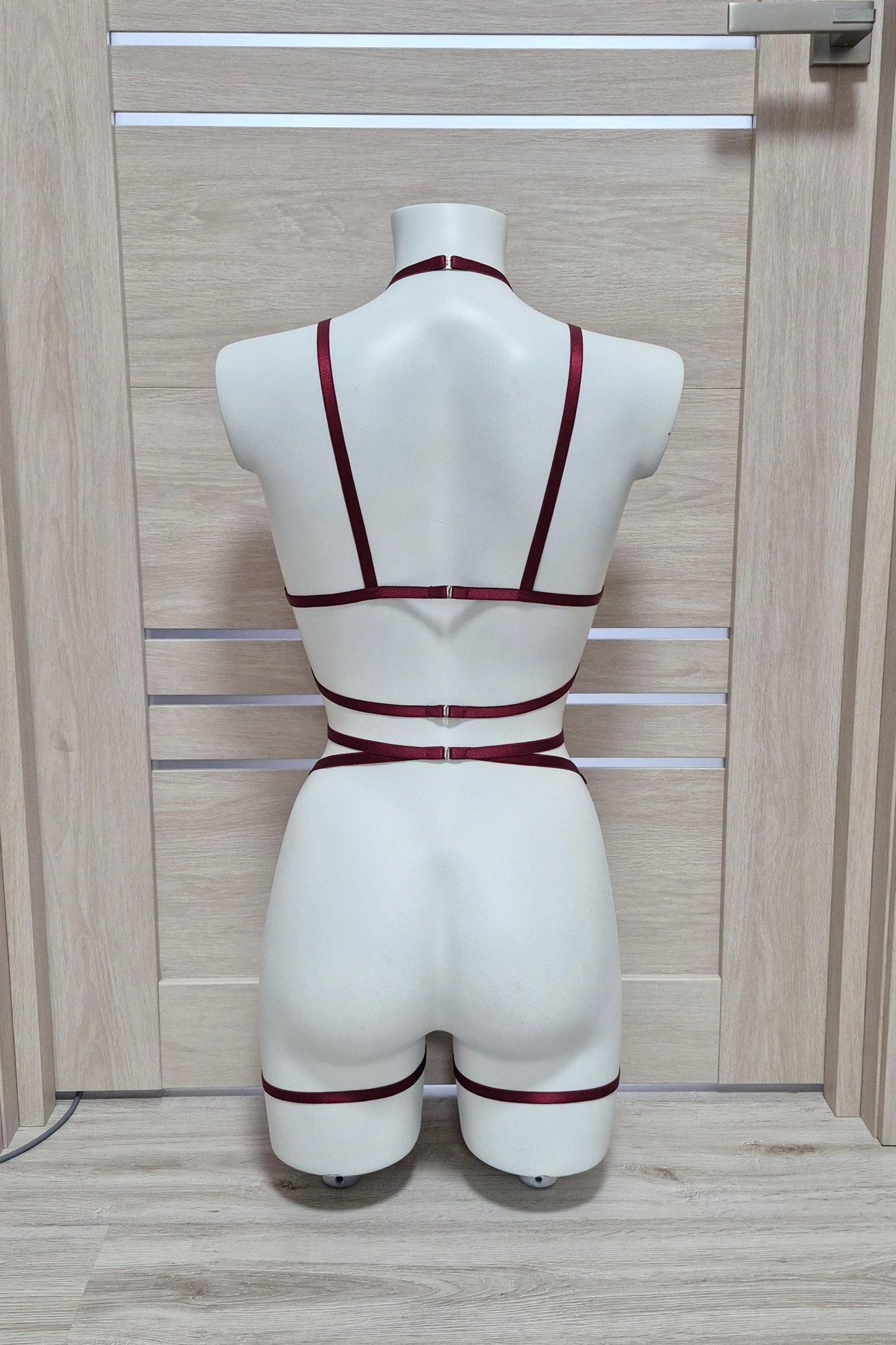 Mira - burgundy full body harness lingerie