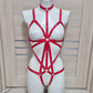 Sigyn - red open crotch cupless harness lingerie body