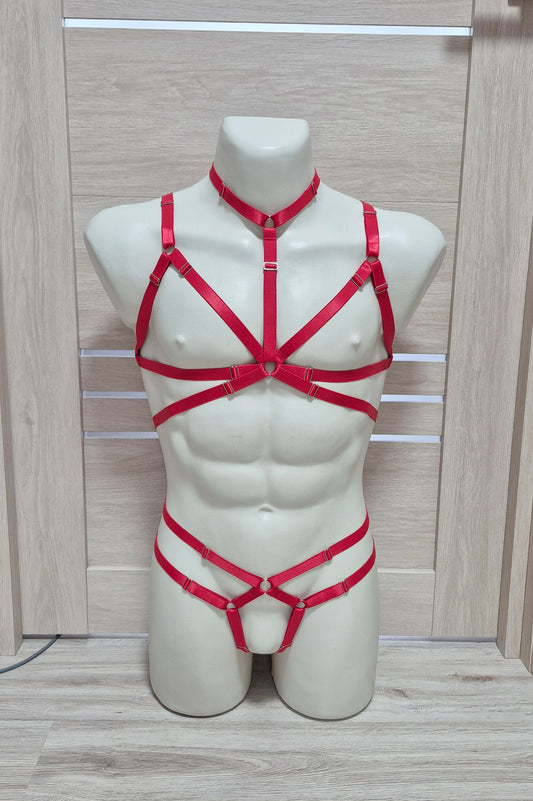 Persephone II men - red harness lingerie set with panties