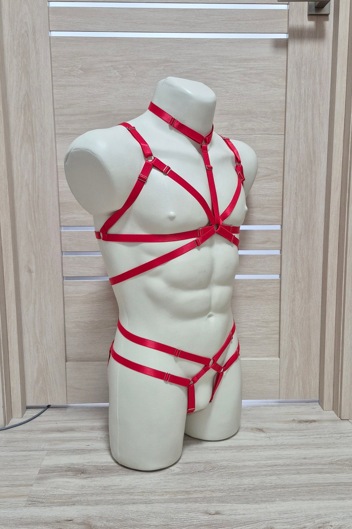 Persephone II men - red harness lingerie set with panties