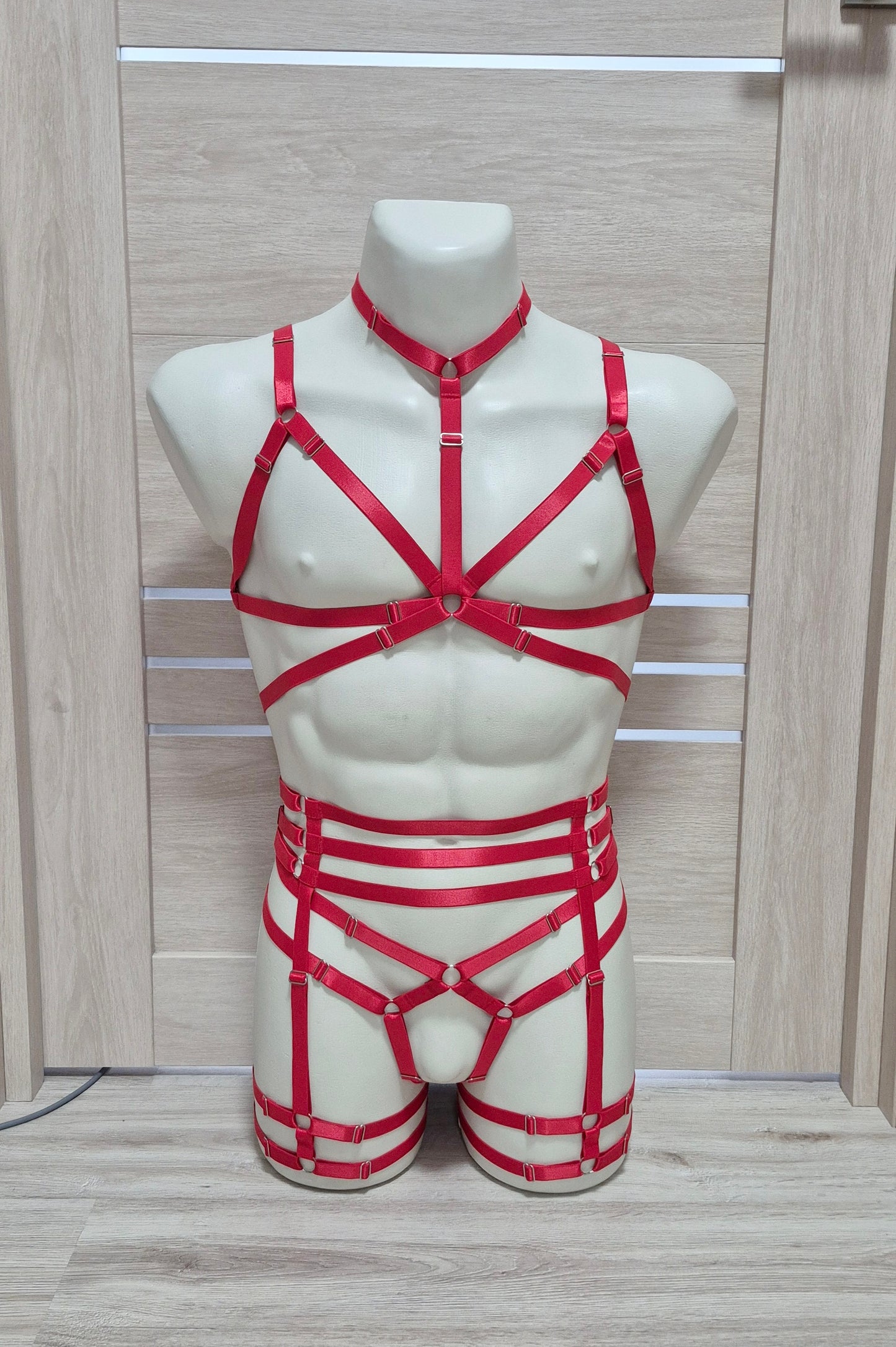 Persephone II men - red joskstraps for man harness lingerie set