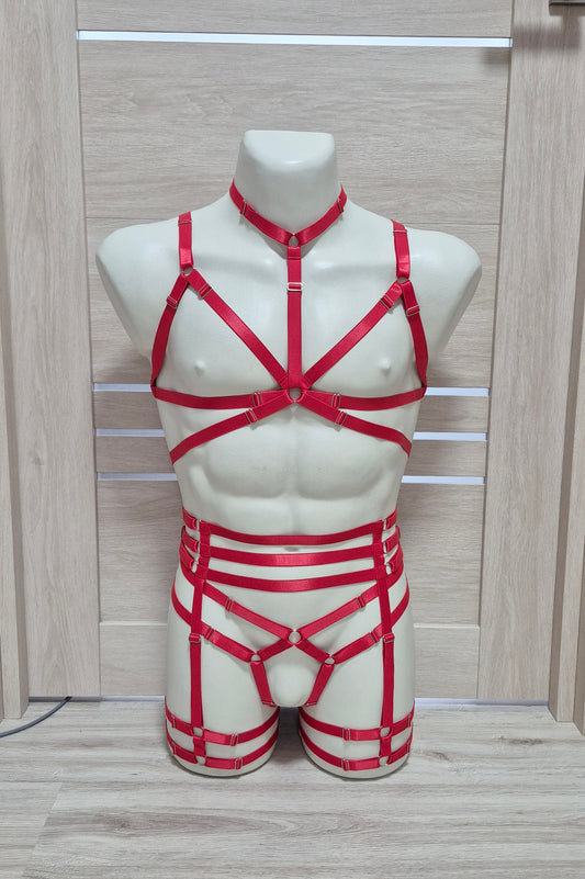 Persephone II men - red joskstraps for man harness lingerie set
