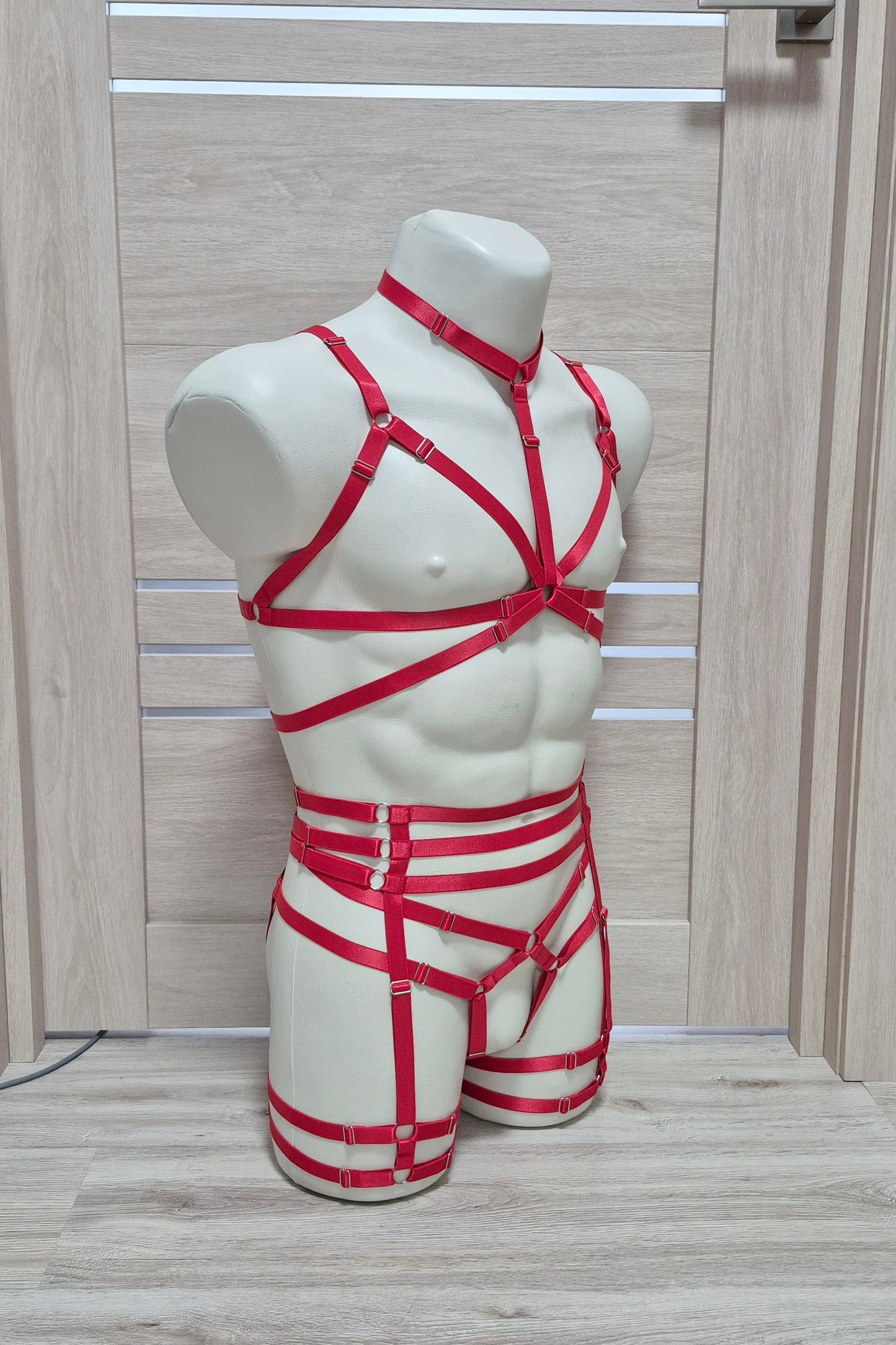 Persephone II men - red joskstraps for man harness lingerie set