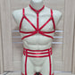 Persephone men - red chest harness and leg garter belt
