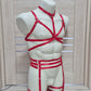 Persephone men - red chest harness and leg garter belt