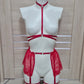 Mawi - red harness lingerie with skirt leg garter belt