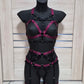 Chaos - burgundy with black harness lingerie set