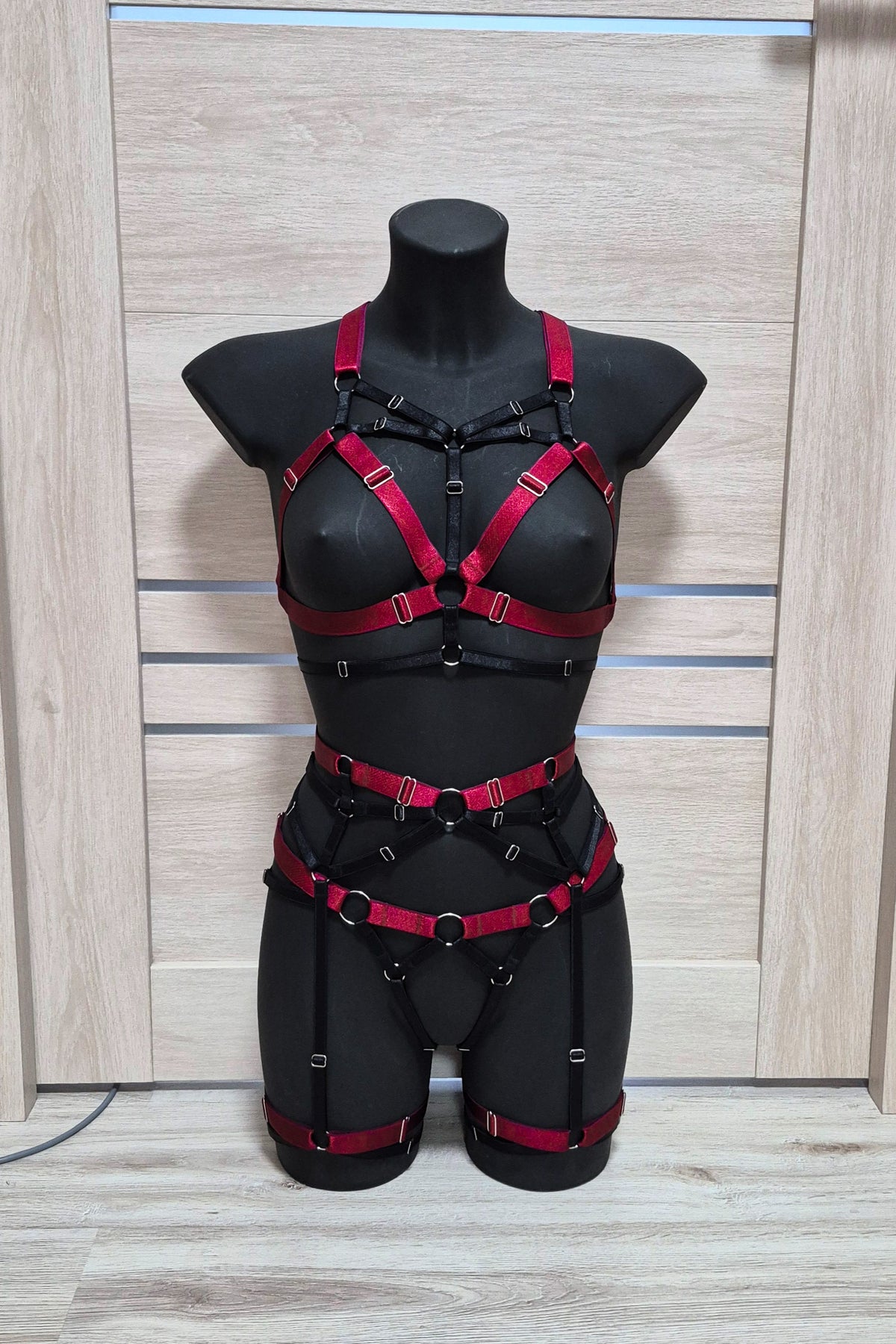 Chaos - red with black open harness women lingerie