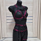 Chaos - burgundy with black harness lingerie set
