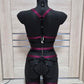 Chaos - burgundy with black harness lingerie set
