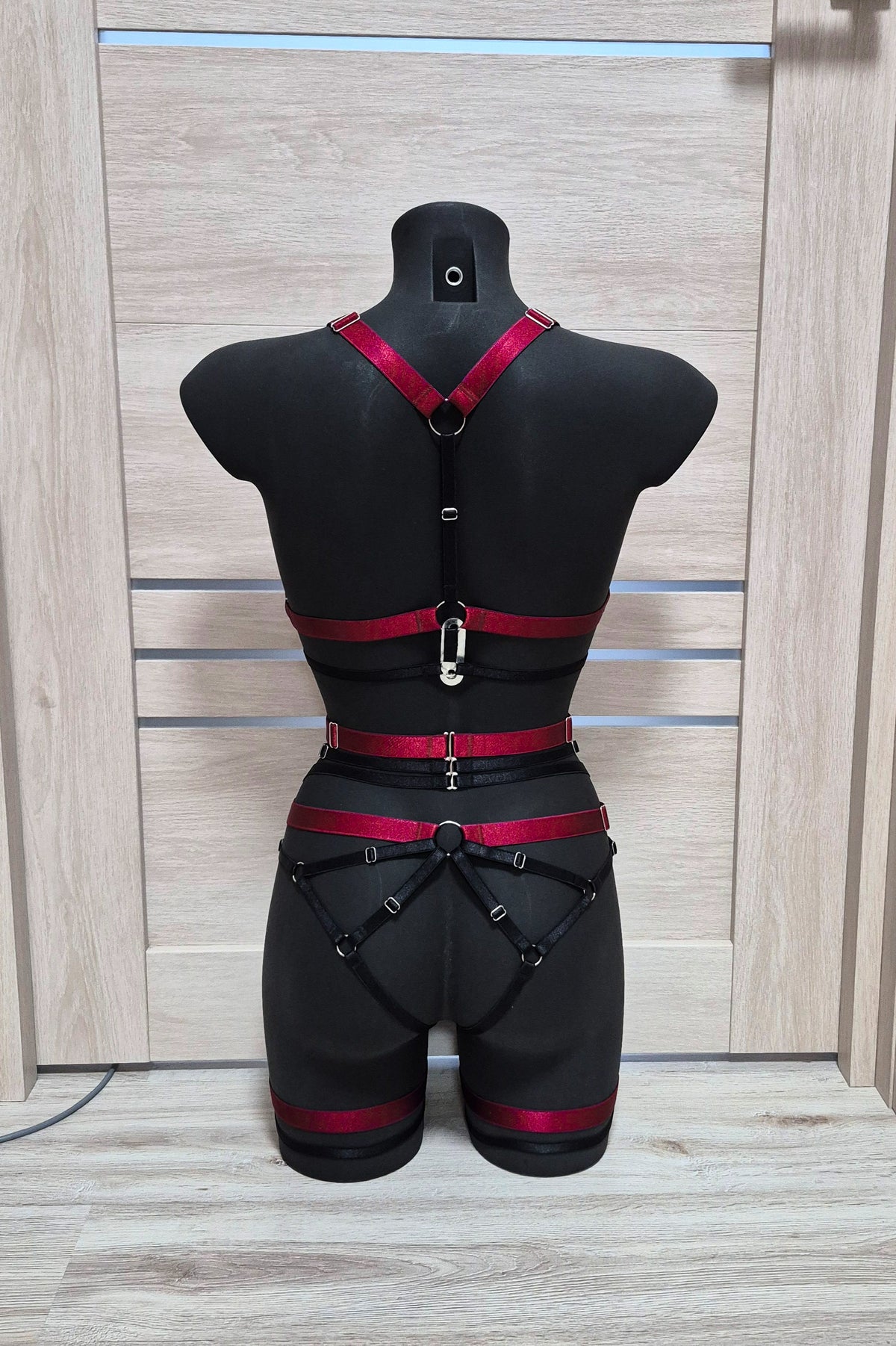 Chaos - red with black open harness women lingerie