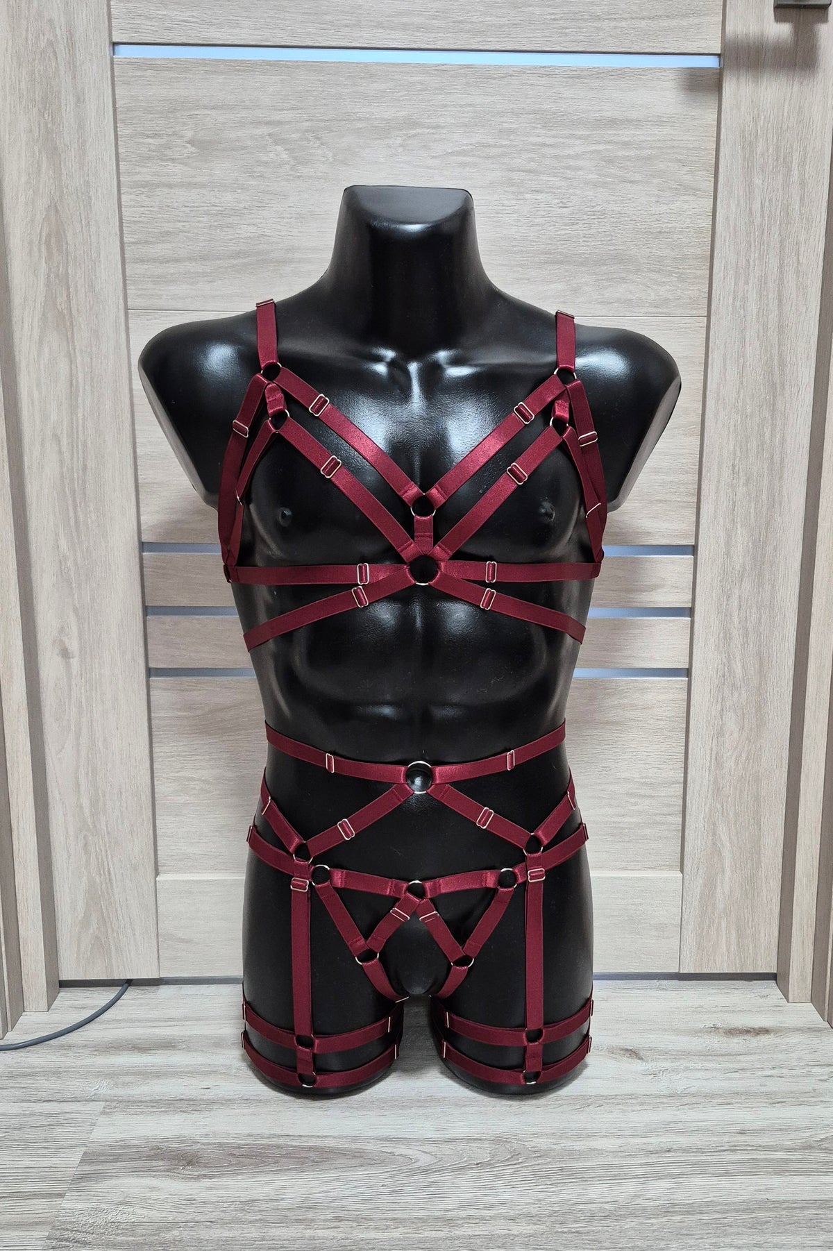 Fulla II men - burgundy harness lingerie set kinky outfit