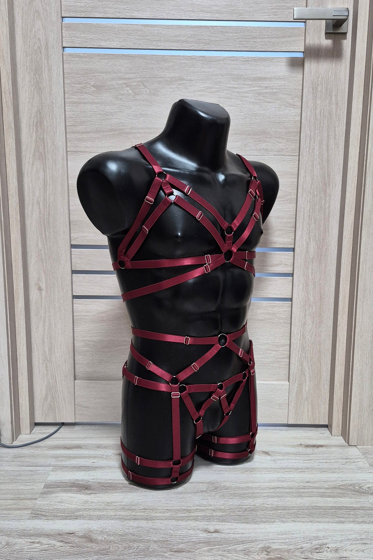 Fulla II men - burgundy harness lingerie set kinky outfit