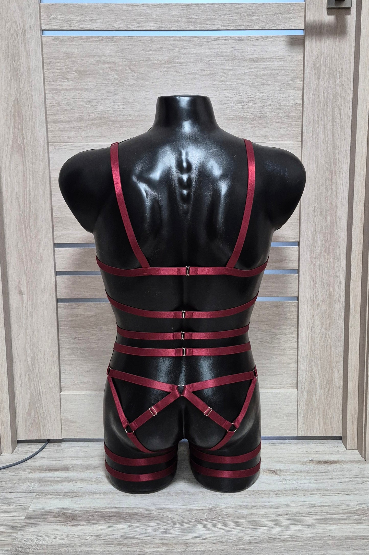 Fulla II men - burgundy harness lingerie set kinky outfit