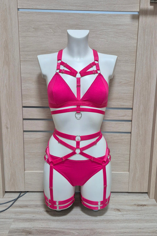 Faith - hot pink harness lingerie female set