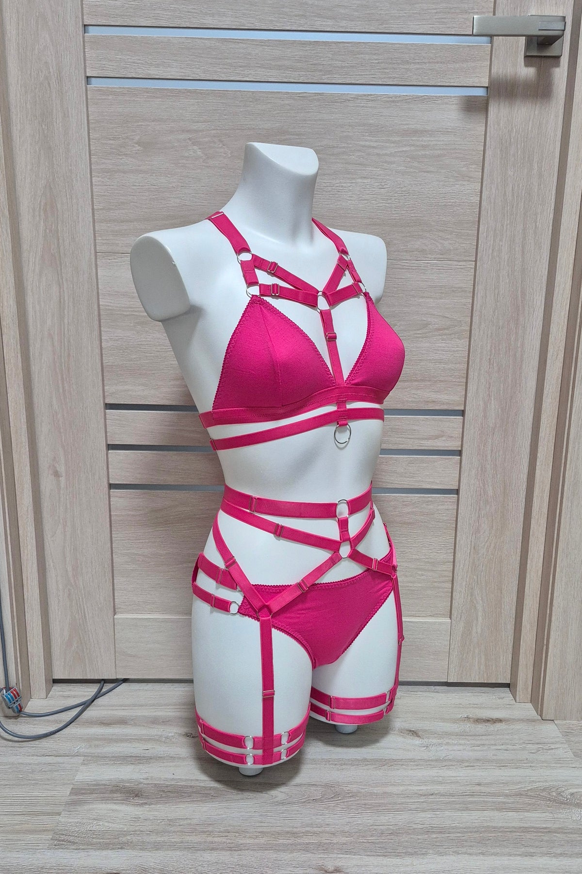 Faith - hot pink harness lingerie female set