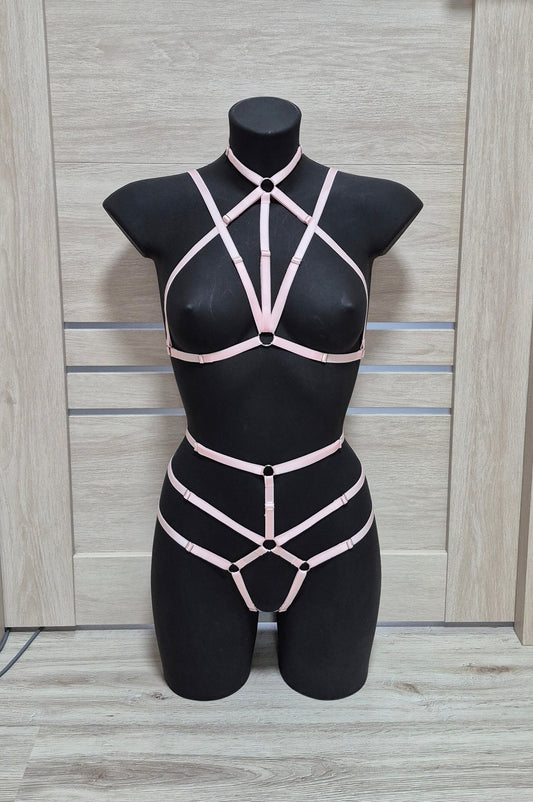 Katniss II - pink harness lingerie kinky party outfit