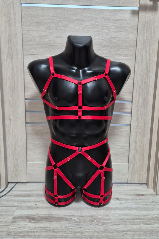 Baldur men - red harness lingerie rave outfit