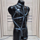 Gray open crotch harness male bodysuit