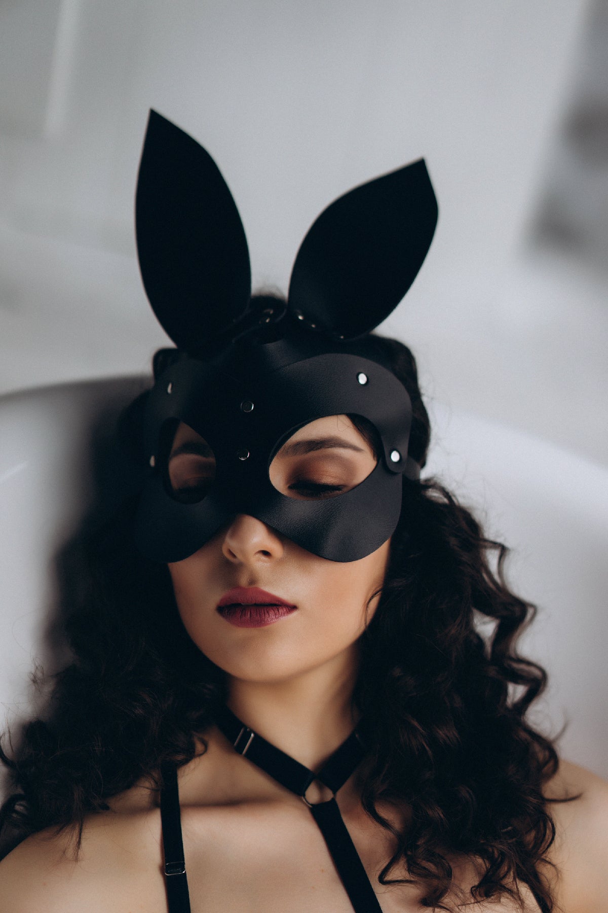 Bunny mask - fetish women leather rabbit mask