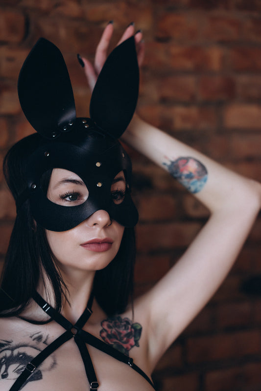 Bunny mask - fetish women leather rabbit mask