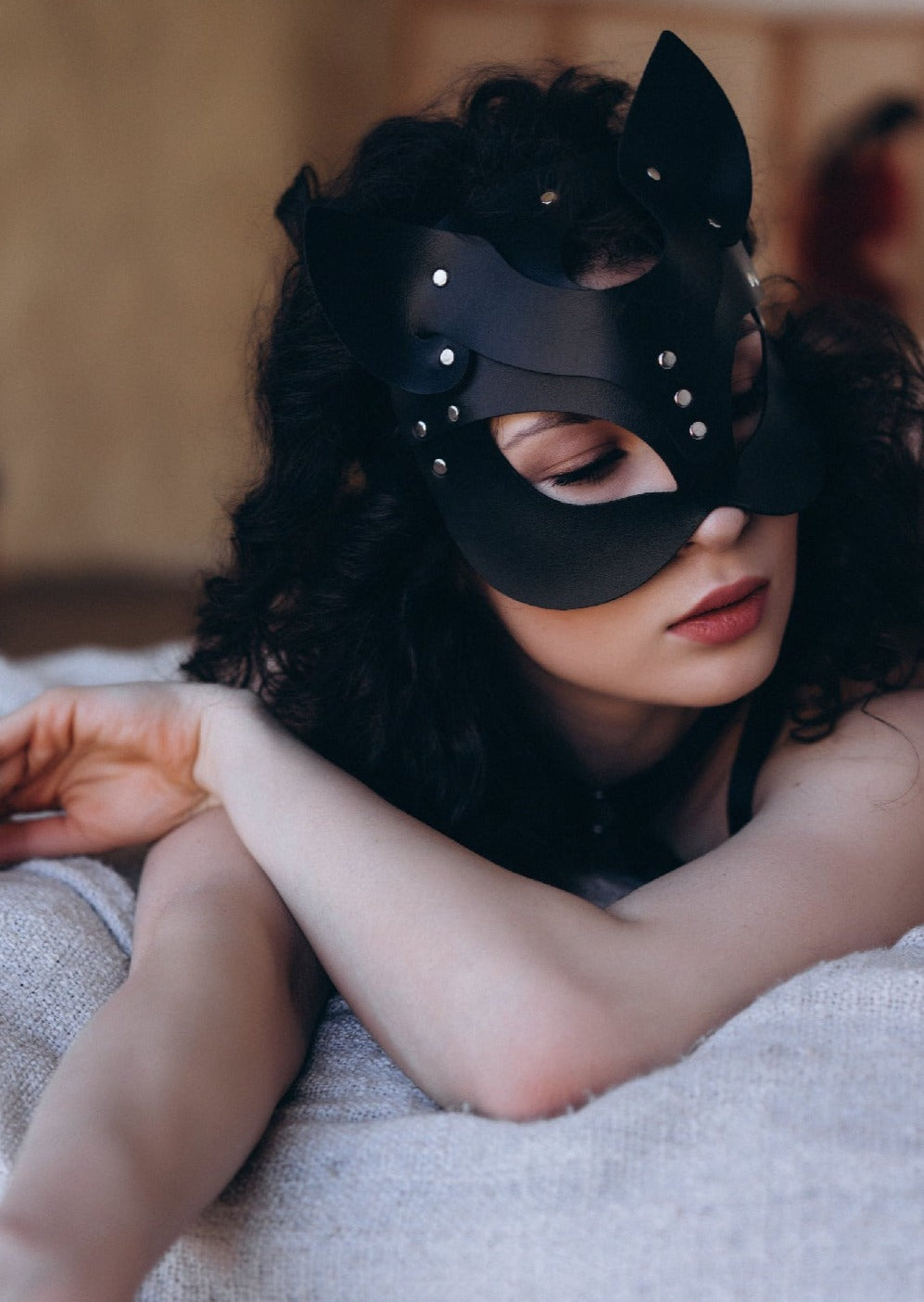 Cat mask - leather women fetish mask