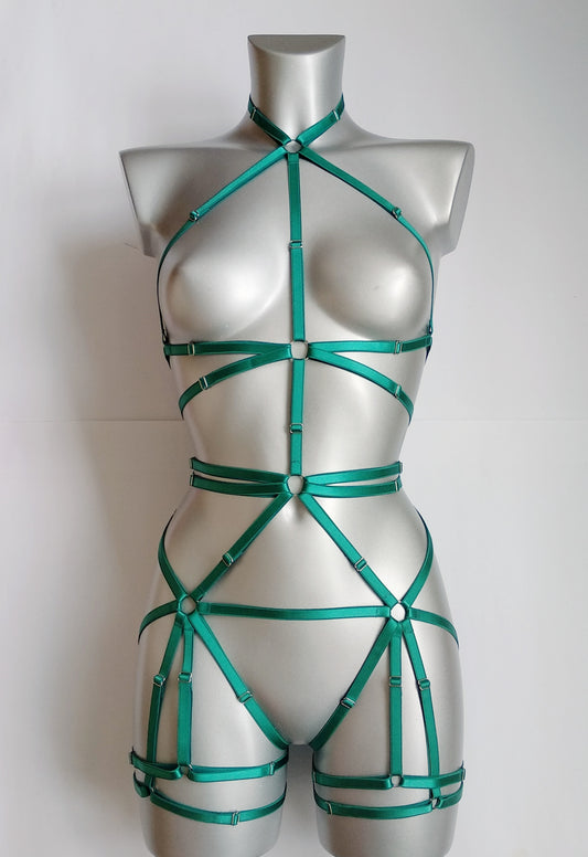 Shiva - emerald green fullbody harness women lingerie