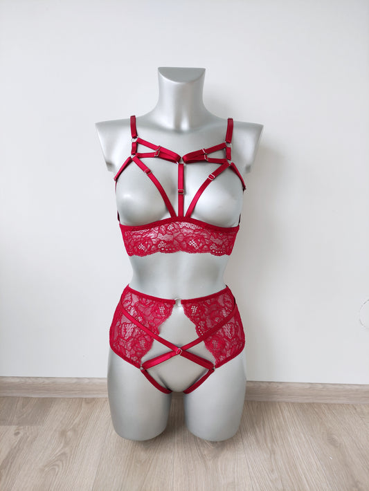 Freya - open crotchless lingerie set see through