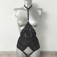 Calliope - black open crotch bodysuit with collar harness