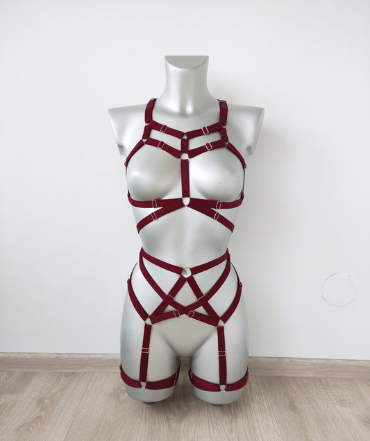 Sif - red woman lingerie harnesses set