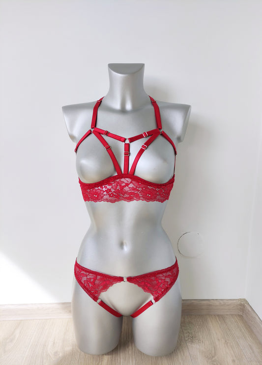 Gerdr - crotchless women lingerie set see through