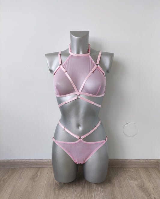 Pandora - pink transparent lingerie bra and panty set