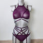 Pandora - plum mesh halter bra and panties lingerie set