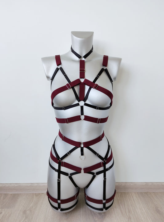 Valkyria II - full body women black harness lingerie set