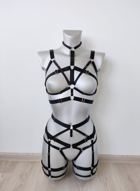 Valkyria - black full body women harness lingerie set