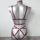 Hypnos - burgundy crotchless women harness lingerie set