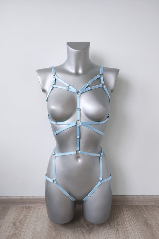 Aurora - light blue open crotch bodysuit lingerie