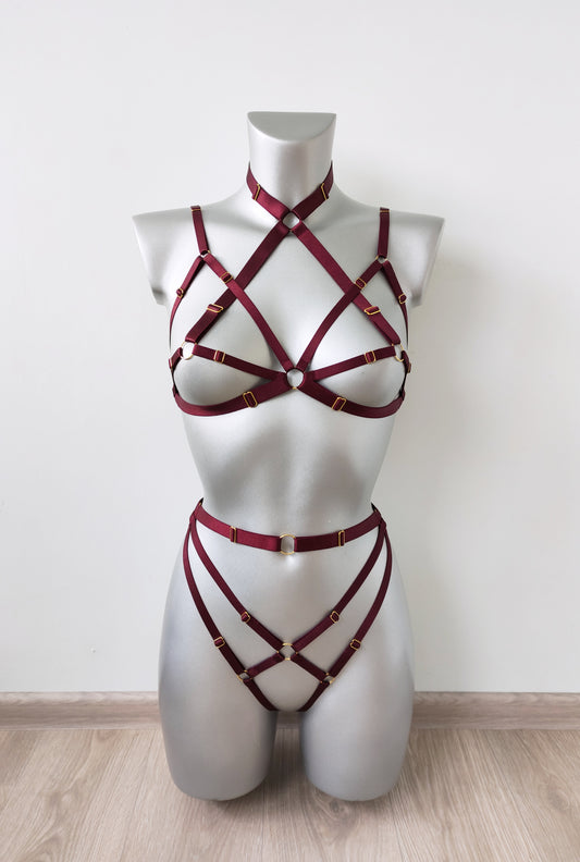 Mara II - transparent women harness lingerie set