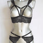 Cleopatra - black cupless bra and crotchless panty set