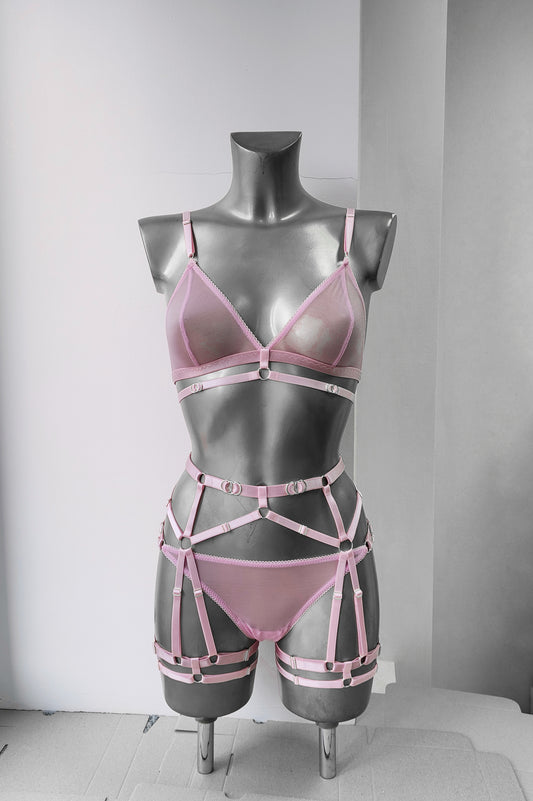 Ravenna - mesh pink women lingerie set