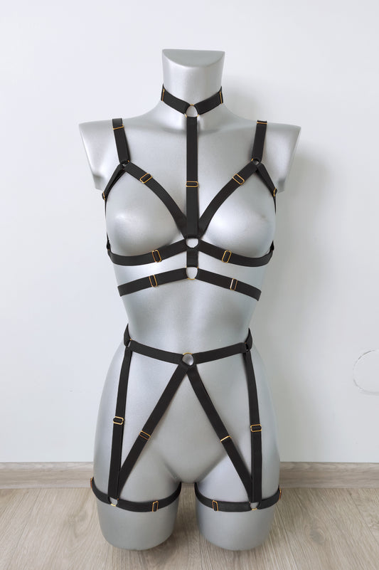 Zhiva - black rave outfit harness bra and belt