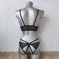 Frigg - black crotchless lingerie set women