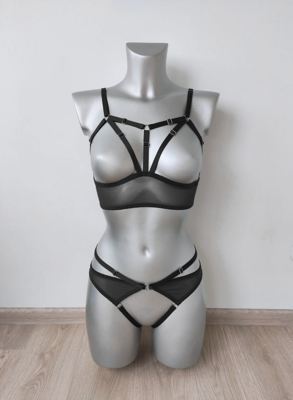Frigg - black crotchless lingerie set women