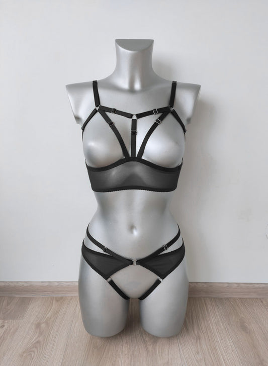 Frigg - black crotchless lingerie set women