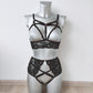 Freya - black lace crotchless women lingerie set
