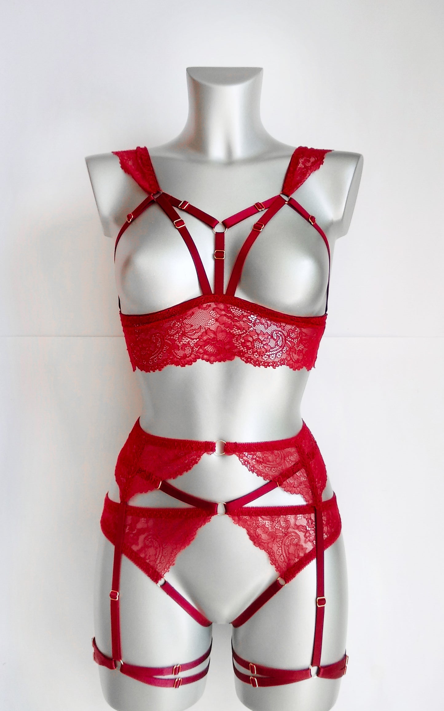 Cleopatra - red lace sheer women lingerie set