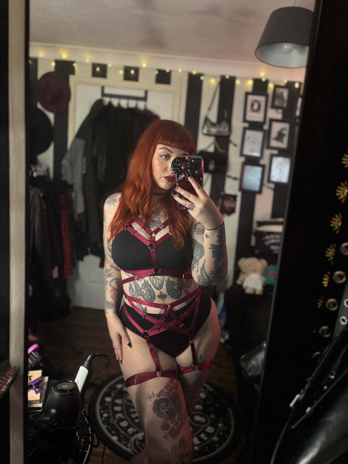 Sif - burgundy rave festival women harness outfit