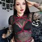 Hypnos - burgundy crotchless women harness lingerie set